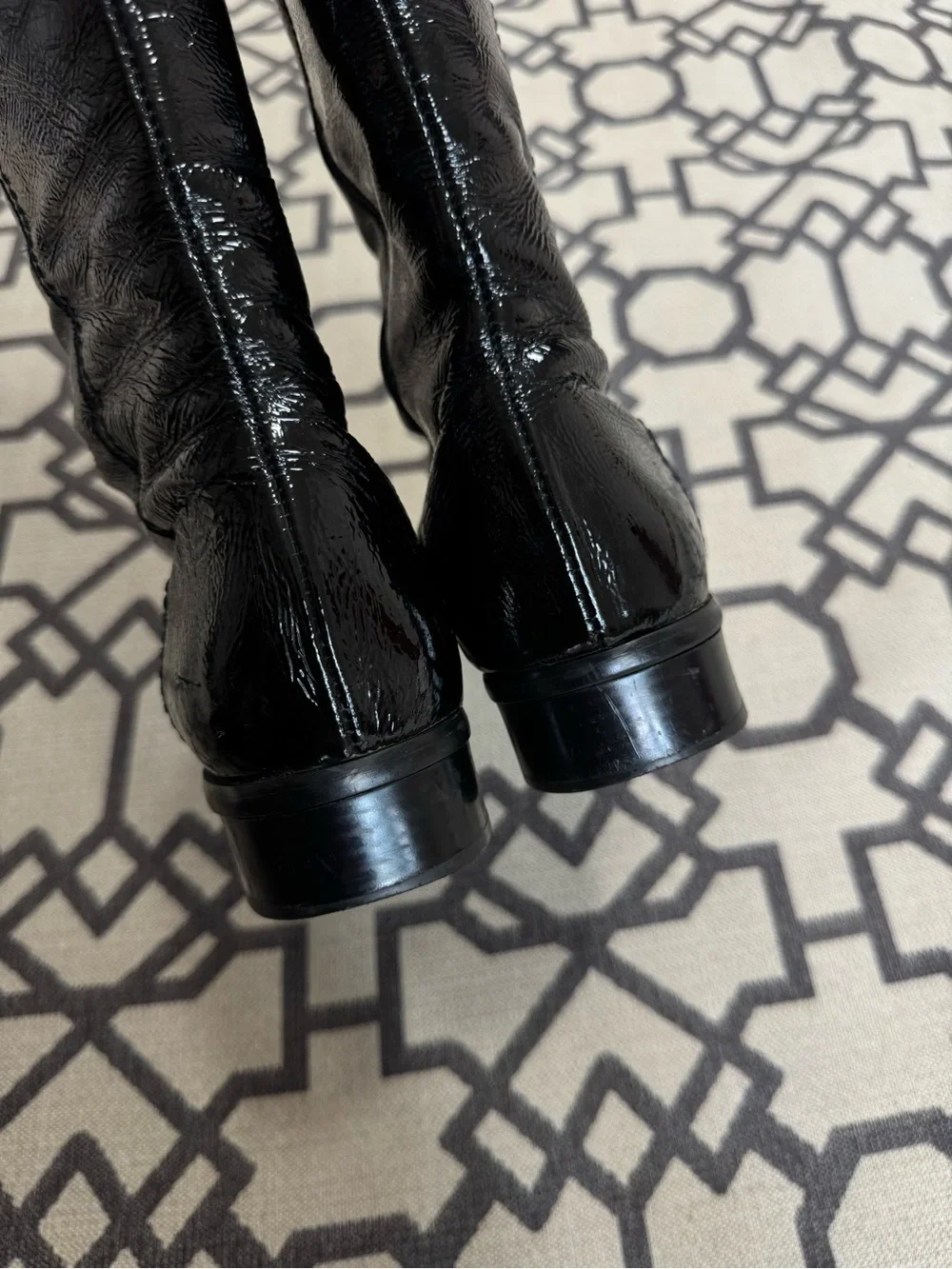 La Canadienne Black Patent Leather Knee High Square Toe Riding Boots Size 7.5 M
